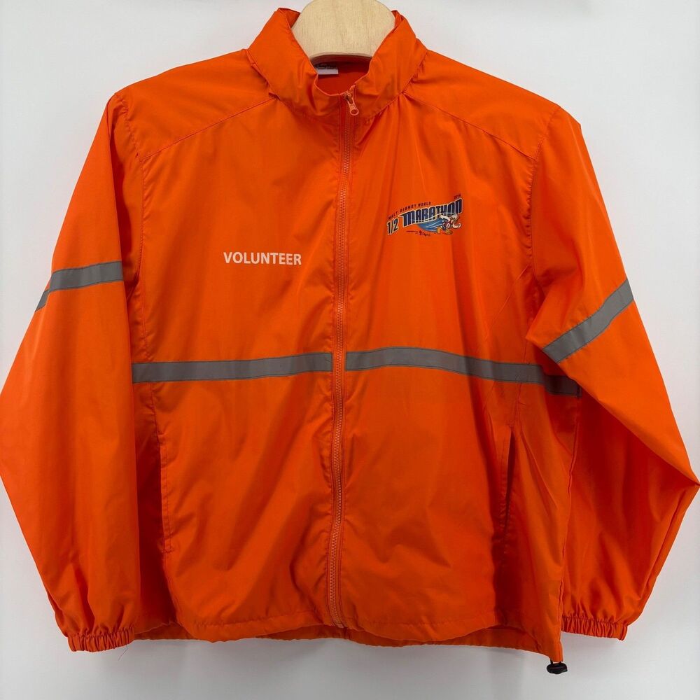 Disney Parks Half Marathon Volunteer Jacket XL Orange 2014 Reflective EUC Hood - Picture 4 of 13